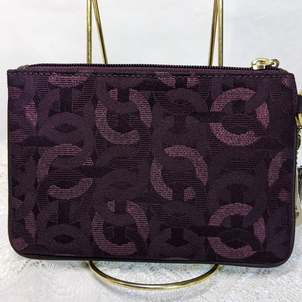 COACH Plum Jacquard Wristlet With Shimmer Chainlink Cs, Leather Trim, Zip Top - Picture 2 of 8